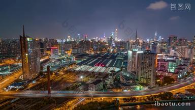 上海上海火车站日转夜固定延时摄影